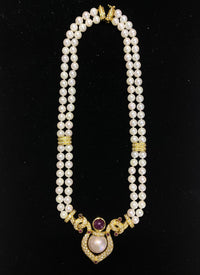 Incredible Designer Double Strand 100-Pearl Necklace w/ Ruby & Diamonds- $100K Appraisal Value w/CoA} APR 57