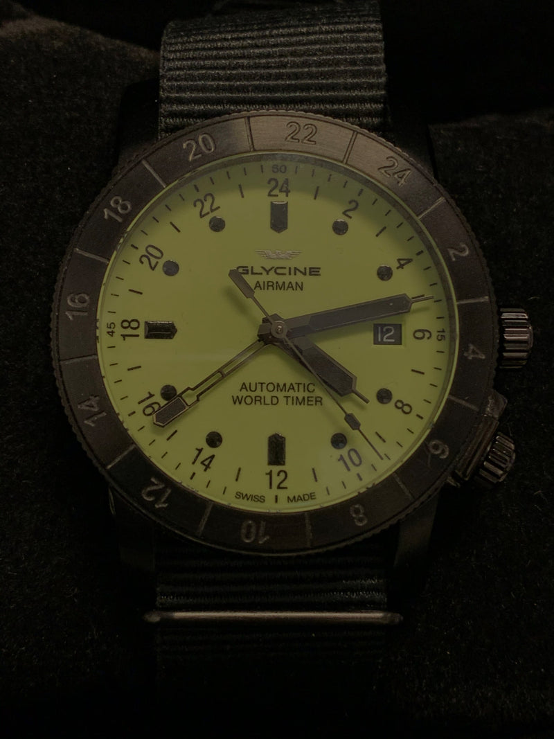 GLYCINE Airman 42 Men's Automatic Wristwatch w/ Glow-in-the-Dark Dial - $2.5K APR Value w/ CoA! ✓ APR 57