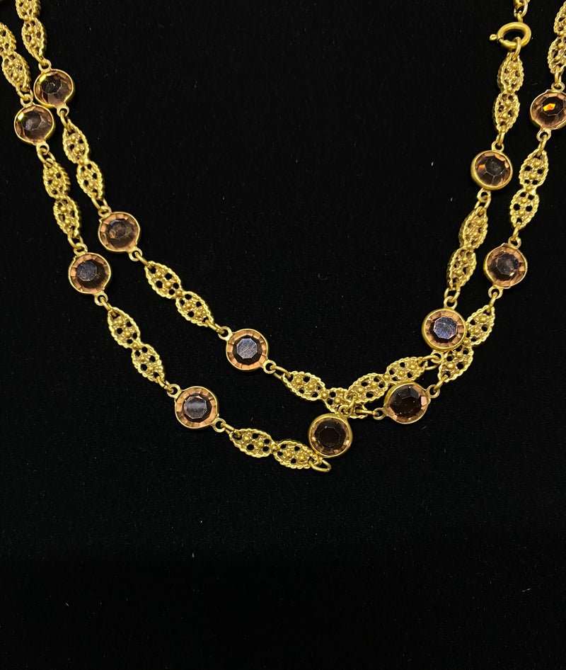 1930's Vintage Gold Tone Chain Necklace with 33 Topaz Crystals - $4K Appraisal Value w/CoA} APR 57