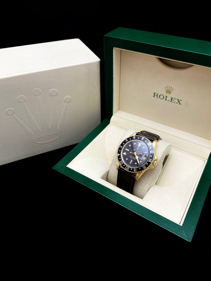 ROLEX 18K Yellow Gold GMT-Master Black Dial 1972 Oyster Perpetual Watch - $100K Appraisal Value APR57
