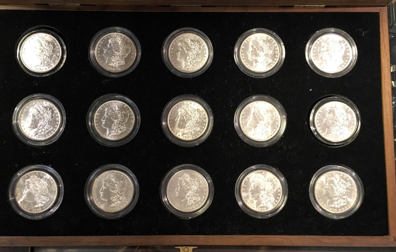 1878-1904 U.S. Peace Silver Dollar Complete Collection The Silver Mint LTD Morgan 15 Coins $1.5K Appraisal Value! ✓ APR 57