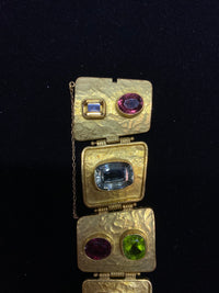 ED WEINER 1980's Textured 18K Yellow Gold Bracelet with 60 Cts. of Colored Stones - $40K Appraisal Value w/ CoA! APR 57