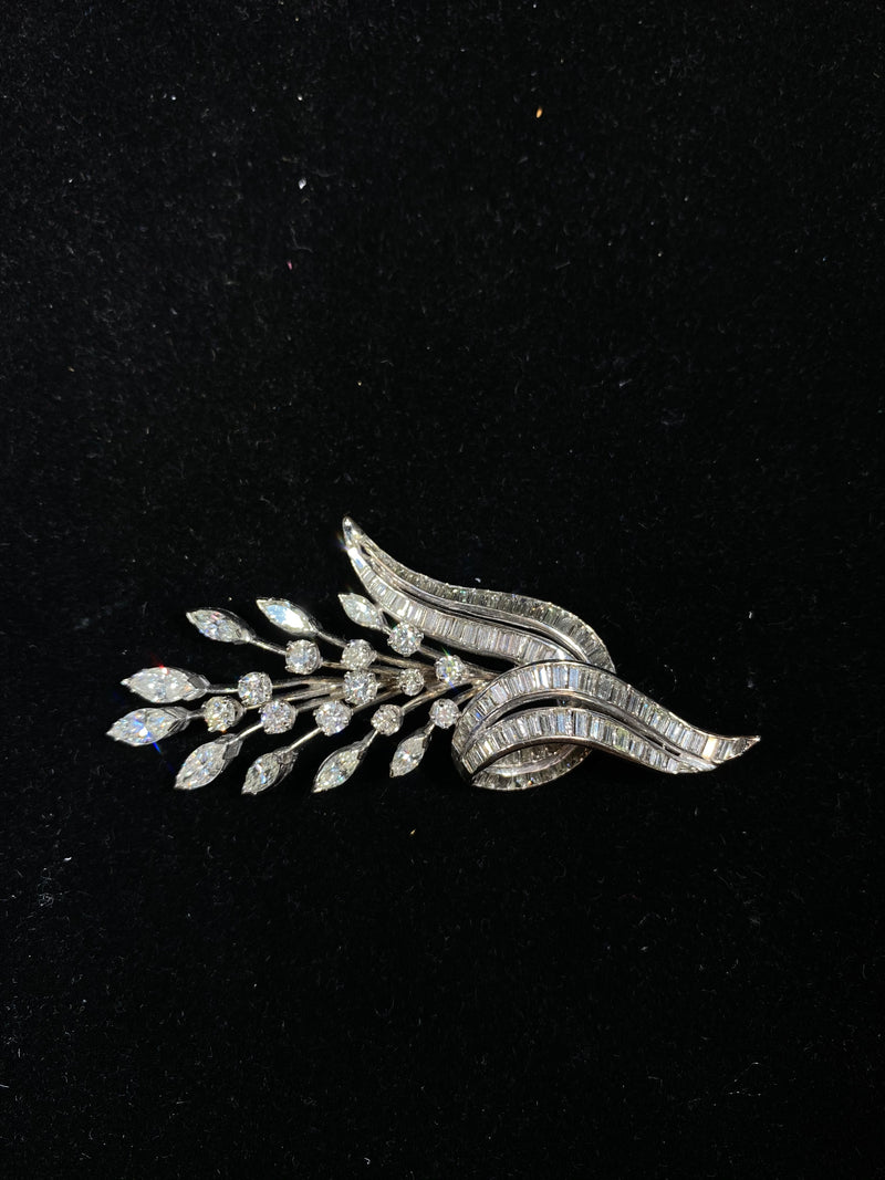 Beautiful Retro Style Diamond Flower Brooch in Solid 14K White Gold with 6.50 Carats in Diamonds - $30K VALUE} APR 57