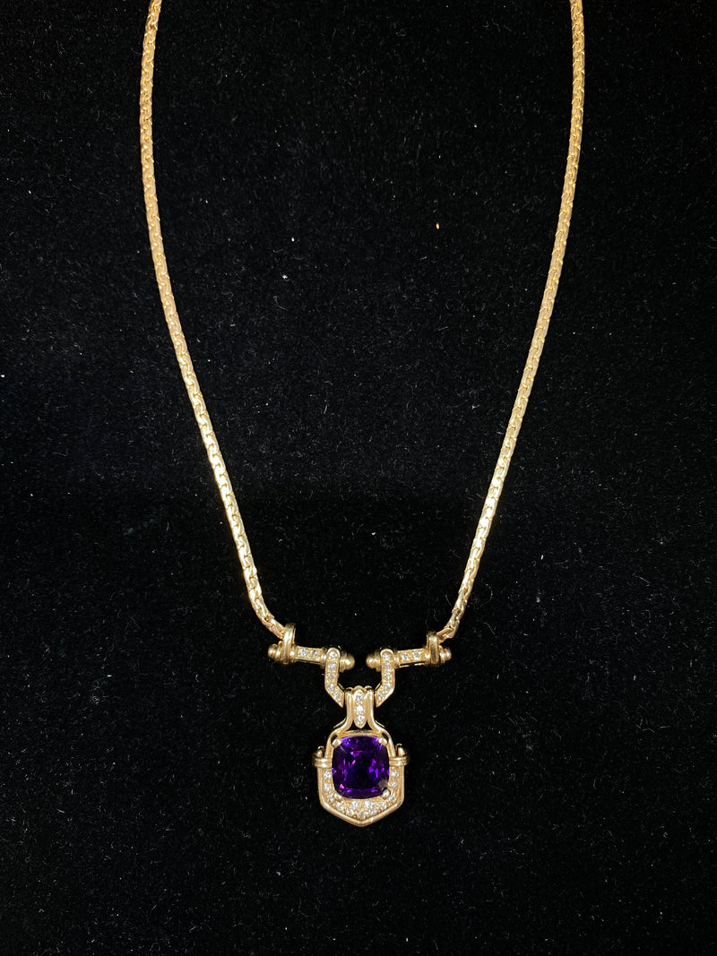Contemporary 3.5 Carat Amethyst & Diamond Necklace in 14K Yellow Gold - $15K VALUE APR 57