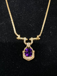 Contemporary 3.5 Carat Amethyst & Diamond Necklace in 14K Yellow Gold - $15K VALUE APR 57