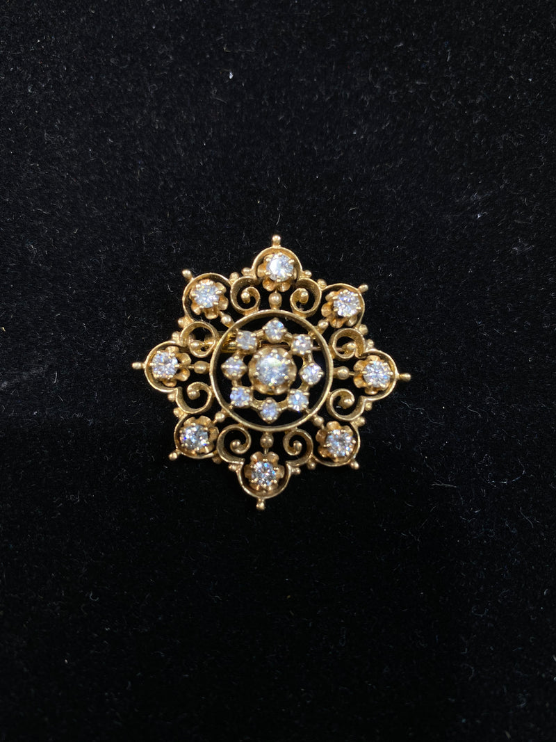 1930s Vintage Approximately 2 Carat Diamond Scroll Brooch/Pendant in 14K Gold Appraisal $20K VALUE} APR 57