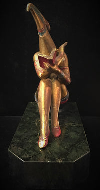 1920's Art Deco Harlequin Statue Extremely Rare Reading Female Gold Gilt $3K VALUE* APR 57