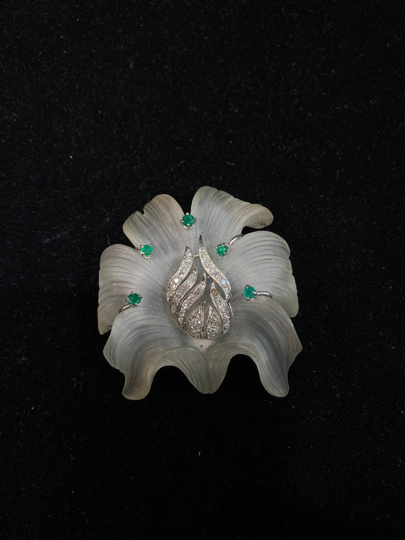 Salvador Dali style Flower Brooch/Pin w 5 Emeralds & 40 Diamonds w $15K COA!!! } APR 57