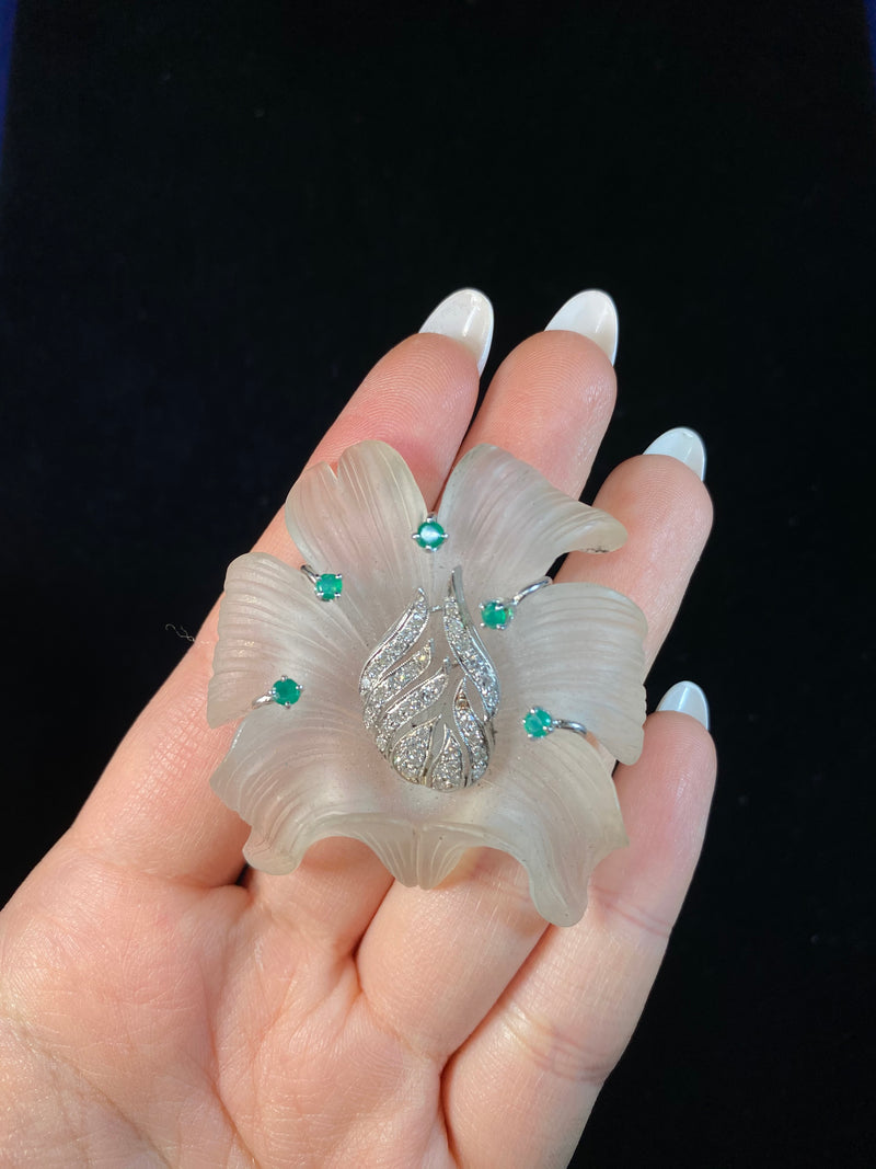 Salvador Dali style Flower Brooch/Pin w 5 Emeralds & 40 Diamonds w $15K COA!!! } APR 57