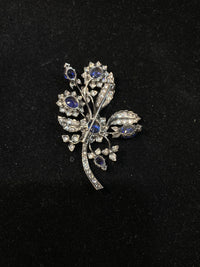 1920'S BEAUTIFUL FLOWER BROOCH/PIN WITH SAPPHIRE&DIAMONDS IN 18K WHITE GOLD - $100K COA!} APR 57