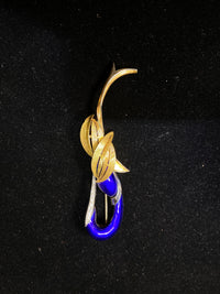 VCA style Blue Enamel&Diamonds Brooch/Pin 1930s in 14K SOLID YG with $20K COA!!} APR 57