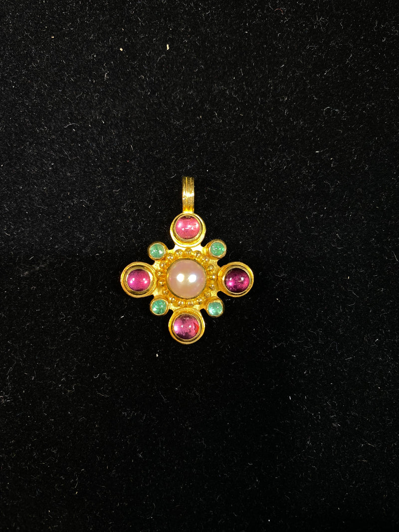 AMAZING Vintage 22K Yellow Gold, Pink Tourmaline, Peridot & Pearl Pendant - Similar to Bvlgari - $20K Appraisal Value! ✓ APR 57