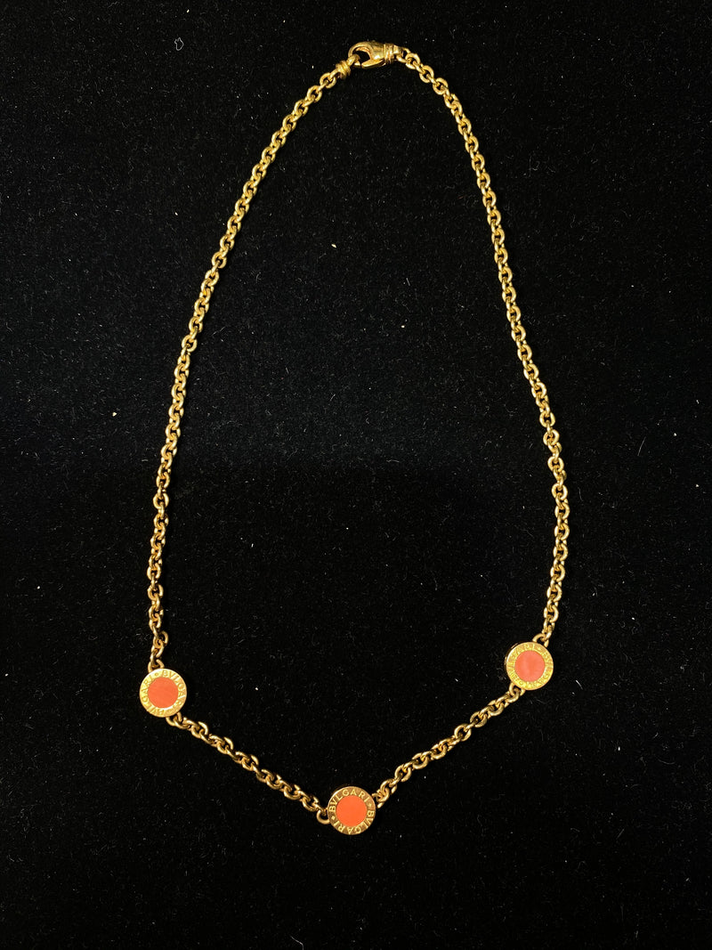 BVLGARI Rare Vintage 18K YG Pink/Orange Coral Pendant Necklace - $20K Appraisal Value! } APR 57
