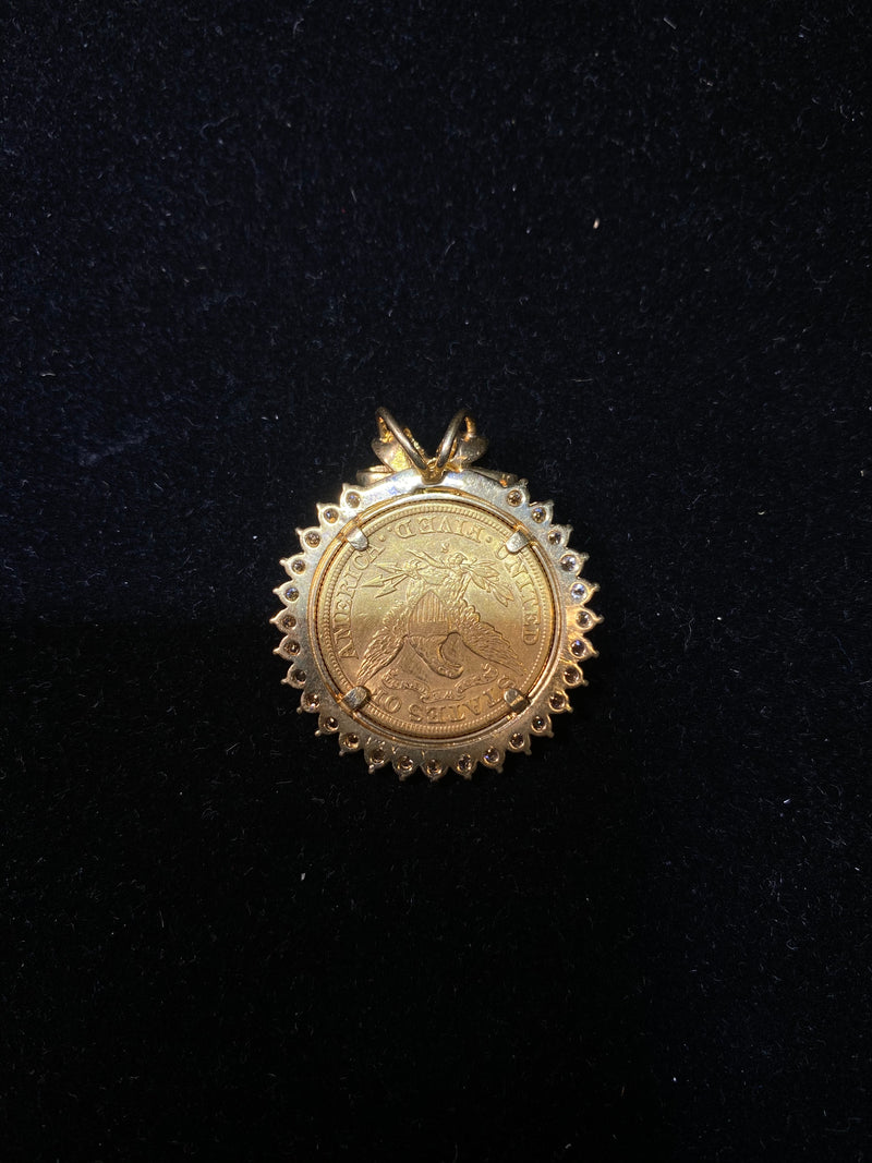 1899 USA $5 Liberty Coin Pendant 28 Diamonds SolidYG Extra-fine w $10K VOA!! } APR 57