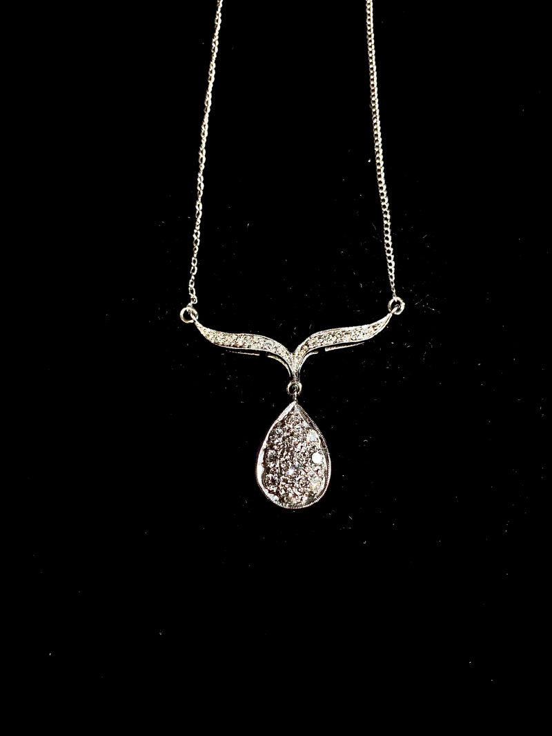 BEAUTIFUL Designer White Gold Tear Drop Necklace w/ 20 Diamonds! - $15K Appraisal Value!  } APR 57