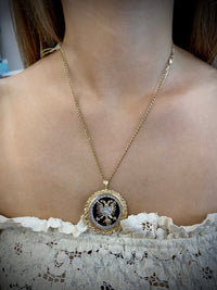 Albanian Crest Unique YG 45 Diamonds/ 2 Rubies/Bk Enamel Necklace - $12K Appraisal Value! } APR 57