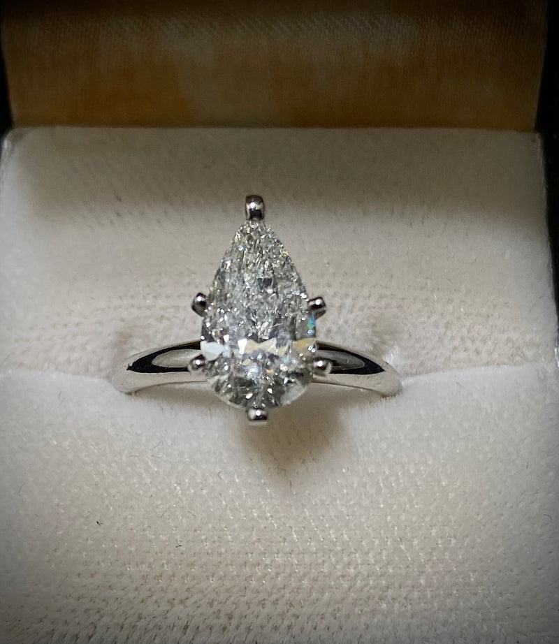 Designer Solid White Gold with Pear Diamond Solitaire Engagement Ring - $35K Appraisal Value w/ CoA! } APR57