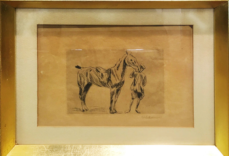 Late 19th C. Max Liebermann "Boy with Horse" Original Signed Etching Framed - $10K VALUE* APR 57