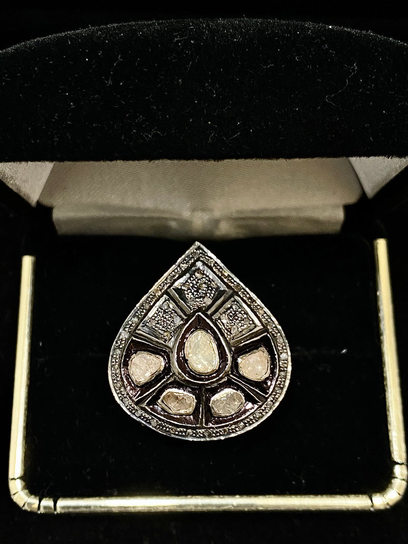 1800's Antique Design Yellow Gold on Silver with 49 Diamonds Ring -  $15K Appraisal Value w/CoA} APR 57