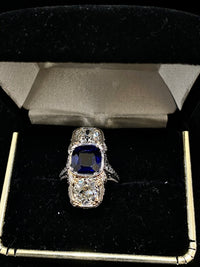 1920's Antique Design Platinum Sapphire & Diamonds Filigree Ring $110K Appraisal Value w/CoA} APR 57