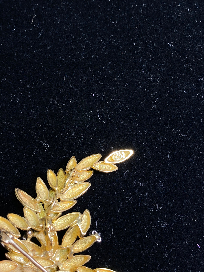 PHILLIP GAVRIEL Italian Design 18KYG Pine Leaves Brooch Pin w/ 17 Diamonds! - $20K Appraisal Value! } APR 57