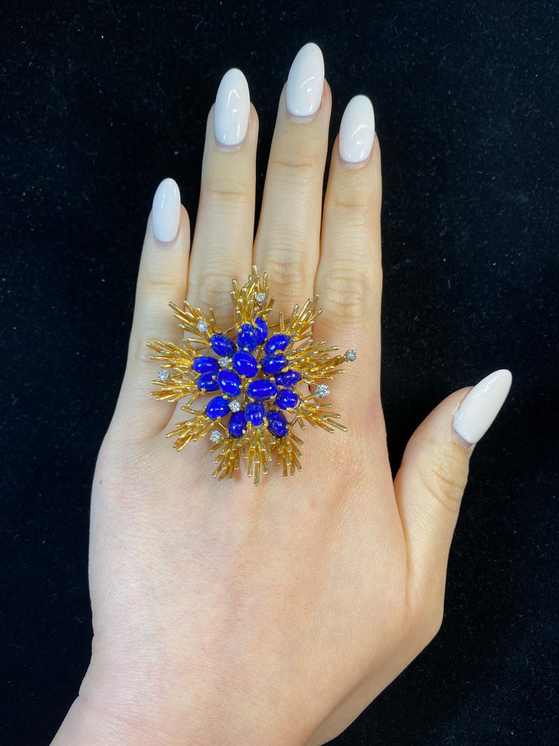 AMAZING 18KYG Diamond & Lapis Lazuli Snowflake Brooch Pin - $25K Appraisal Value! } APR 57