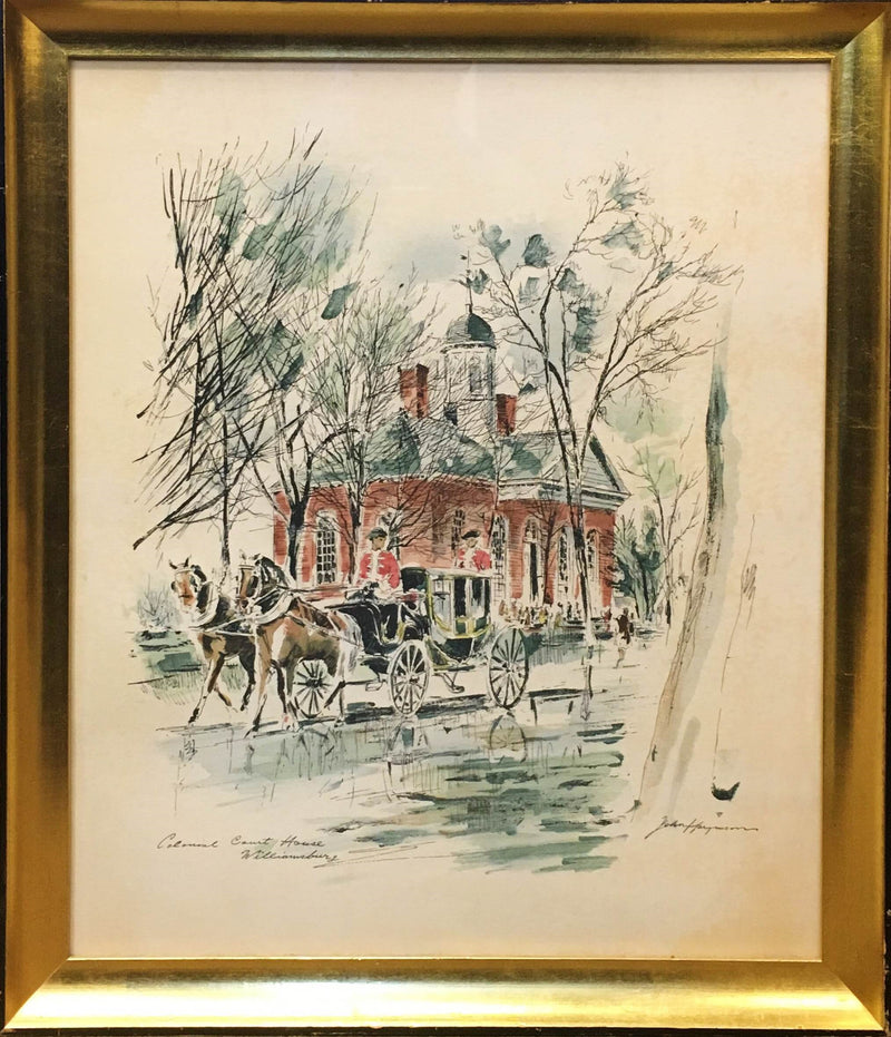 JOHN HAYMSON 'Colonial Court House, Williamsburg', Lithograph Watercolor, 20th Century Art - $2K VALUE* APR 57