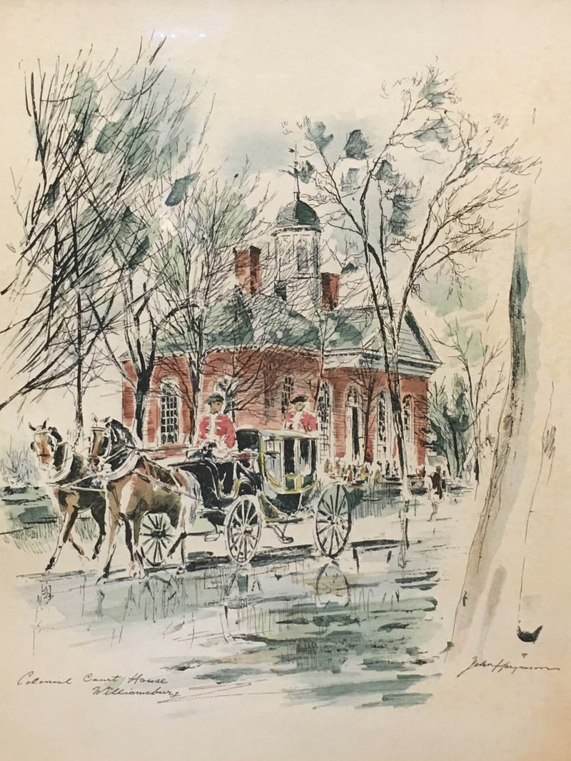 JOHN HAYMSON 'Colonial Court House, Williamsburg', Lithograph Watercolor, 20th Century Art - $2K VALUE* APR 57