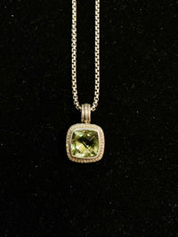 DAVID YURMAN Green Prasiolit Pendant Silver/WG Necklace w/ 42 Diamonds! $6K Appraisal Value! } APR 57