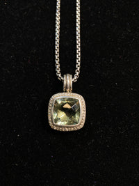 DAVID YURMAN Green Prasiolit Pendant Silver/WG Necklace w/ 42 Diamonds! $6K Appraisal Value! } APR 57