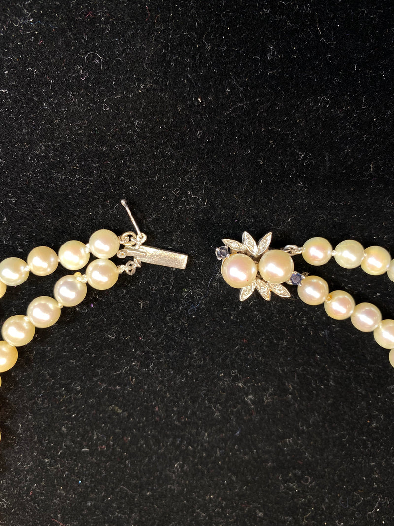 INCREDIBLE Vintage 1940s Double Strand Saltwater Peal WG Necklace w/ Diamond Clasp! - $8K Appraisal Value! } APR 57