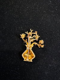 VCA style 40s Unique 18KYG Flowers Vase 4 Colored Stone Brooch/Pin w $13K COA!!} APR 57