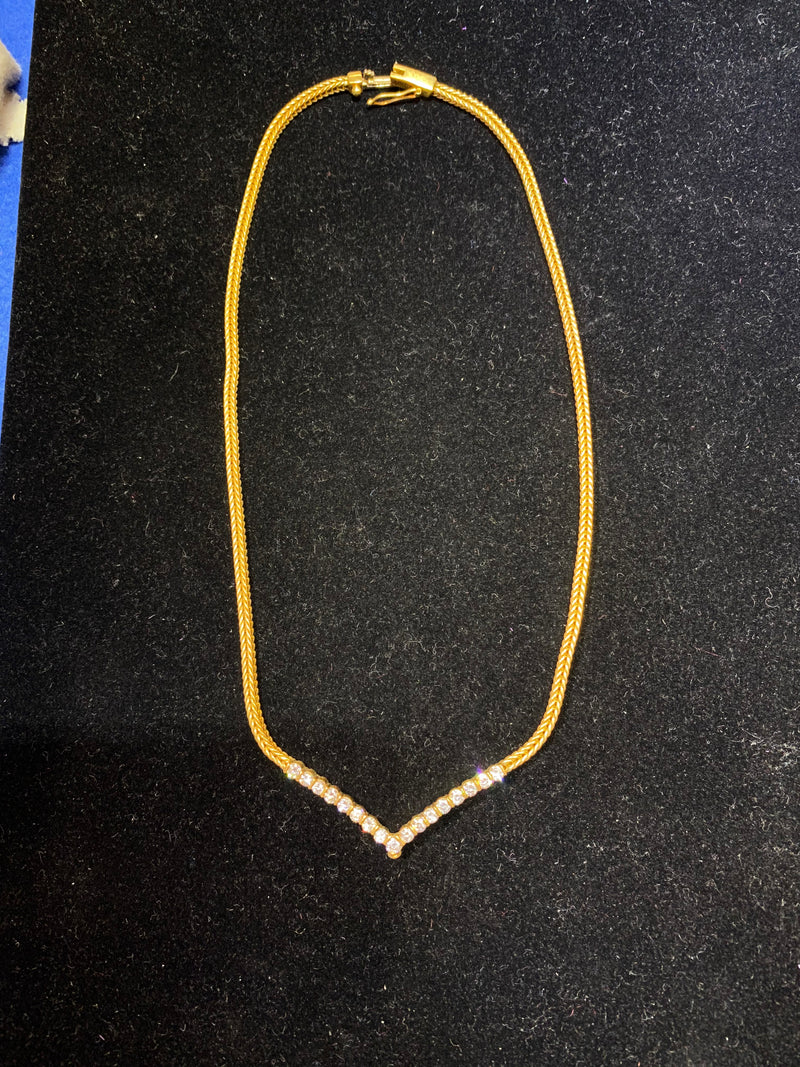 AMAZING Vintage V-shape 18K Yellow Gold Necklace w/ 17 Brilliant Diamonds! - $20K Appraisal Value! } APR 57
