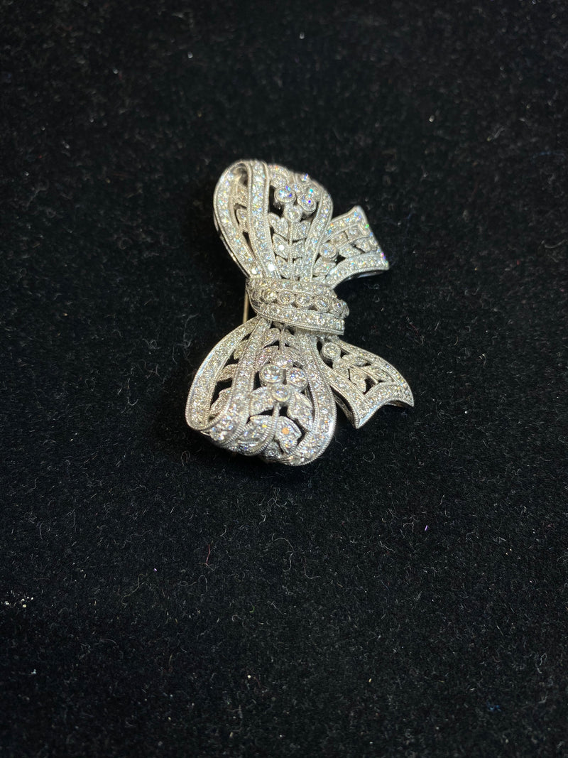 Art Deco Intricate Design 18KWG 197 Diamonds Ribbon Brooch/Pin w $25K Value!!} APR 57