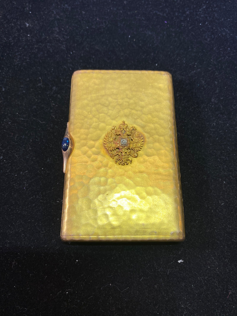 FABERGE KФ Imperial Russian Gem 18K Gold Diamond & Sapphire Cigarette Case