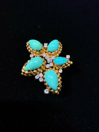 VCA Styl 1940s  Designer 18KYG Turquoise & Diamond Brooch/Pendant w $20K COA !} APR 57