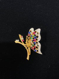 CARTIER Vintage Butterfly Pin/Brooch 18KYG Diamond, Ruby, Sapphire, & Emerald - $30K Appraisal Value! } APR 57