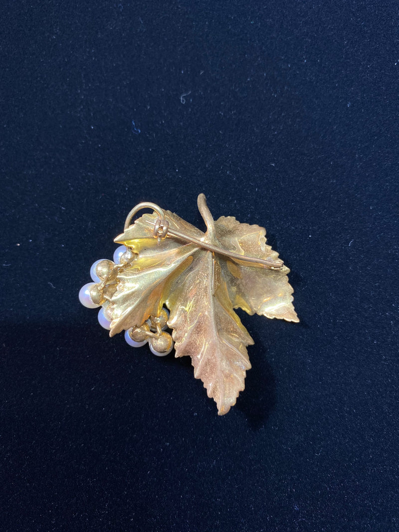 TIFFANY & CO. Vintage 18K Yellow Gold 16 Pearl Leaf Brooch/Pin - $15K Appraisal Value! } APR 57