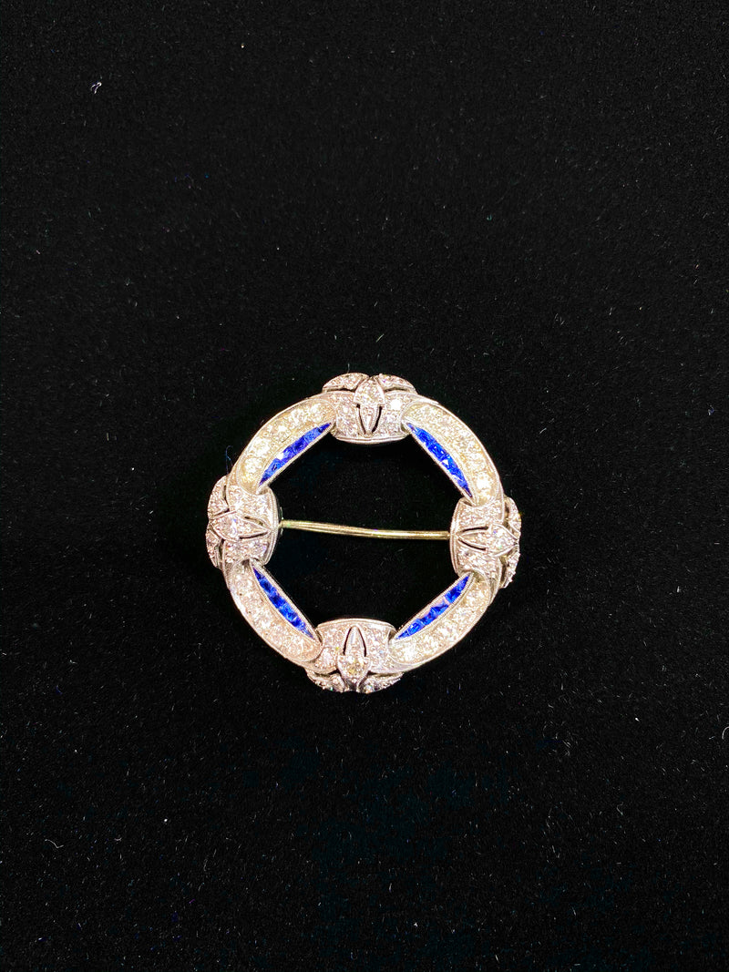 Lovely Victorian 1900s 18KWG  2CT Diamonds & Sapphires Brooch/Pin  w $30K COA!!} APR 57