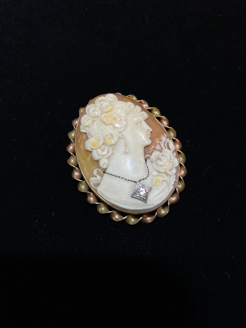 Vintage 1920s RG Diamond Habille Shell Lady Cameo Brooch/Pin/Pendant w $4K COA!} APR 57