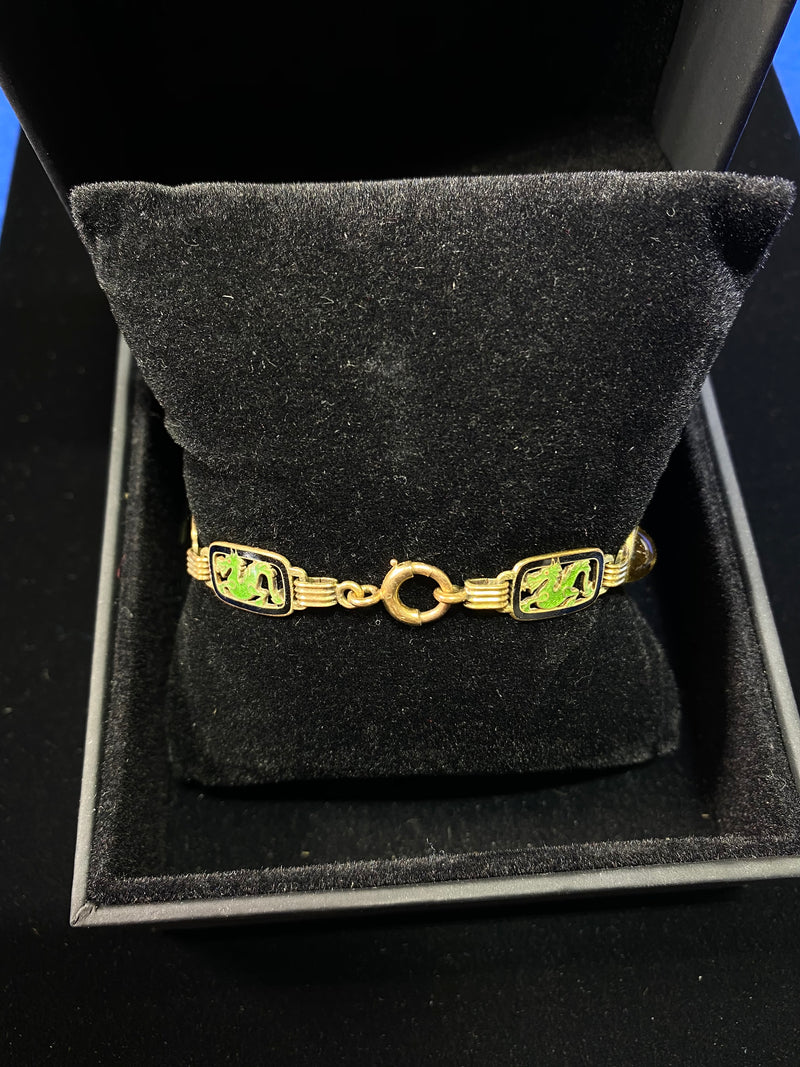 Vintage 1960's Yellow Gold Asian Green Dragon & Ball Crystal Bracelet - $3K APR Value w/ CoA! APR 57