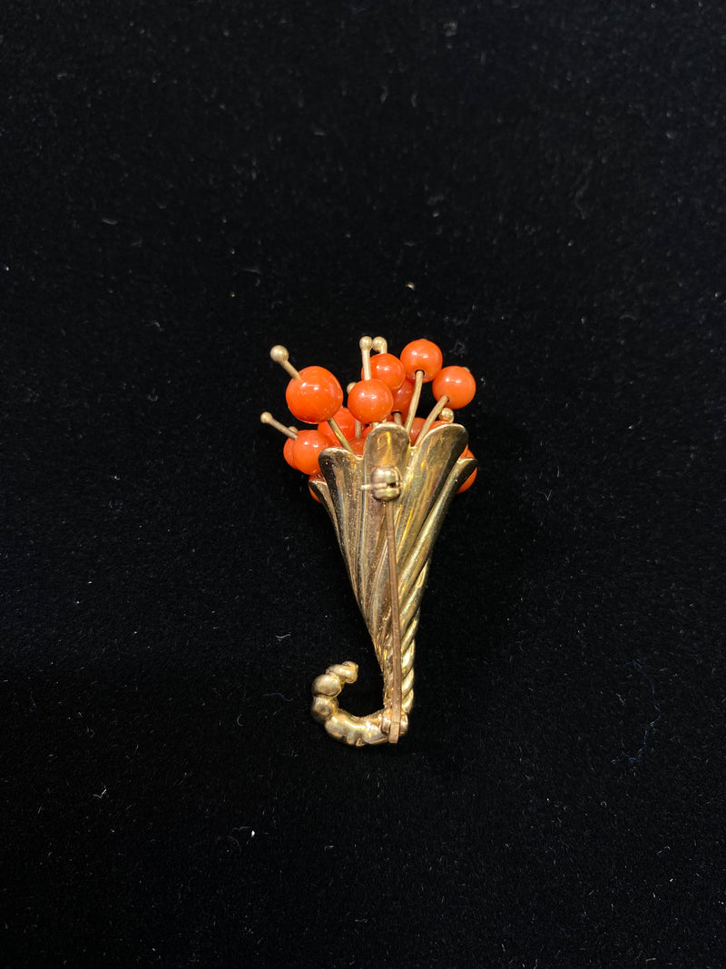 1940's Unique Designer YG Orange Coral Floral Bouquet Brooch/Pin w $10K COA!!!} APR 57