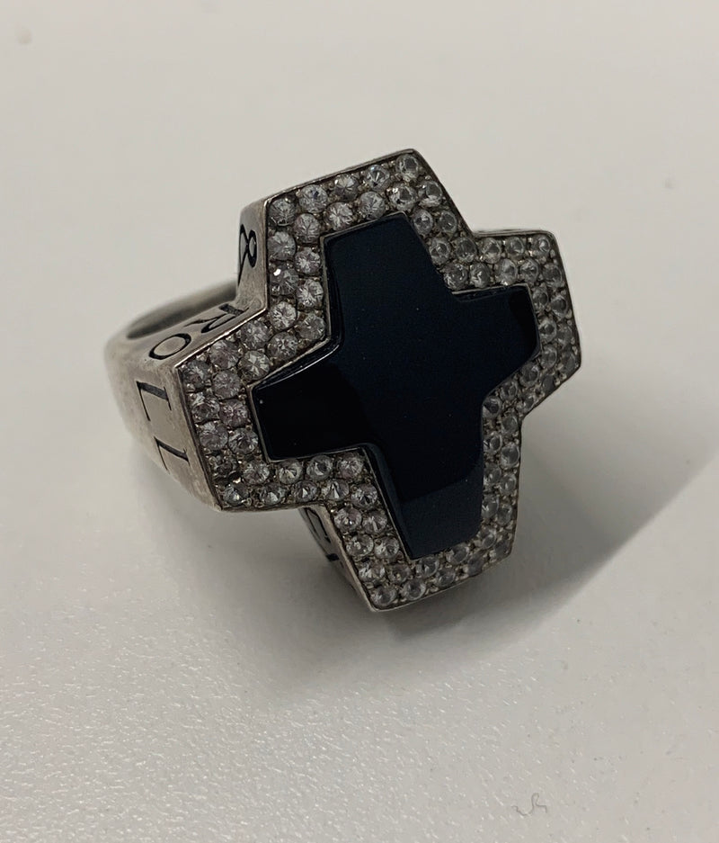 STEPHEN WEBSTER Sex Drugs & Rock’n Roll Silver Pave Diamond and Onyx Across Sterling Silver Pave Ring - $8k VALUE APR 57