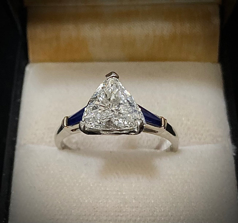 Tiffany style Platinum with Trillion Diamond & Sapphire Ring - $75K Appraisal Value w/CoA} APR57
