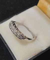 1930's Filigree Design Solid White Gold with 14 Diamonds Band Ring - $5K Appraisal Value w/CoA} APR57