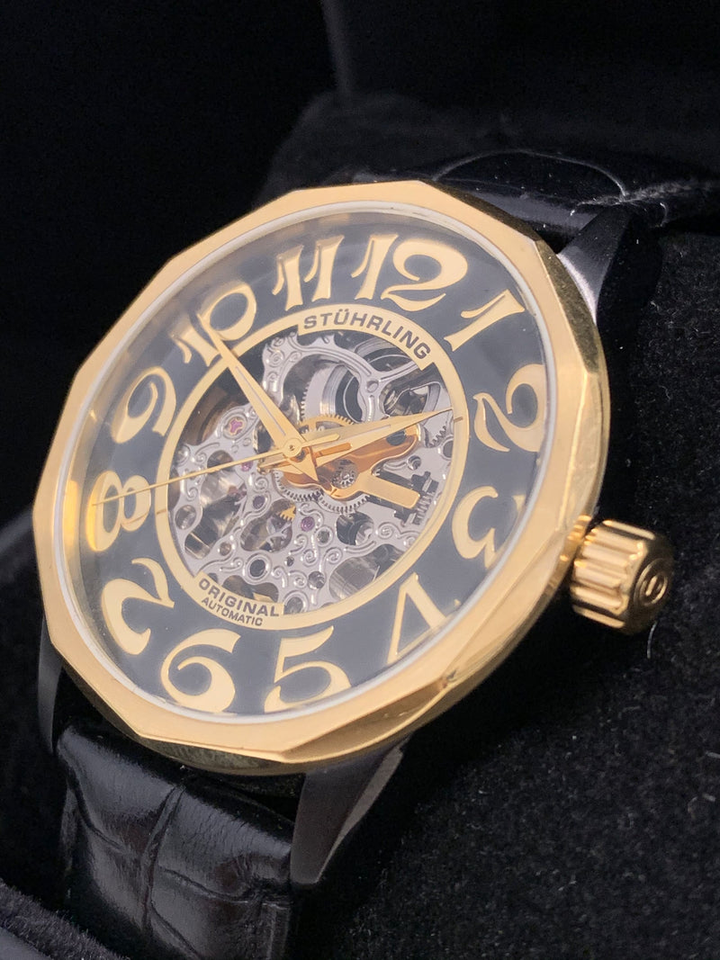 STÜHRLING Rare Cesario Gold-tone Wristwatch w/ Full Skeleton Dial - $2K APR Value w/ CoA! ✓ APR 57