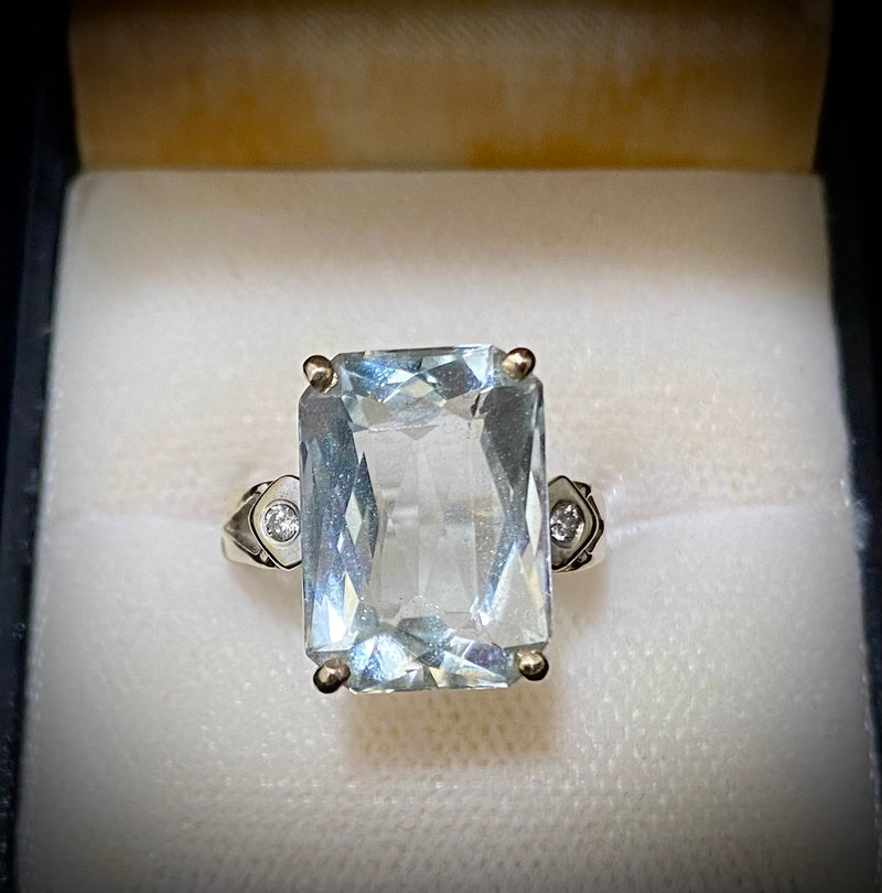 1950s Unique Designer's Solid White Gold Aquamarine w Diamond Ring - $8K Appraisal Value w/CoA} APR57