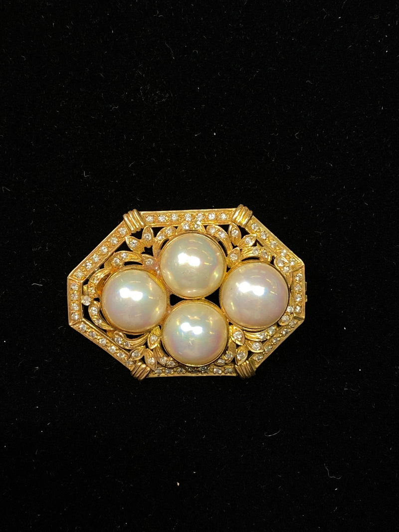 1930's Style Victorian YG 85 Diamonds 4 Mabe Pearl Octagon Pendant w $13K COA!} APR 57