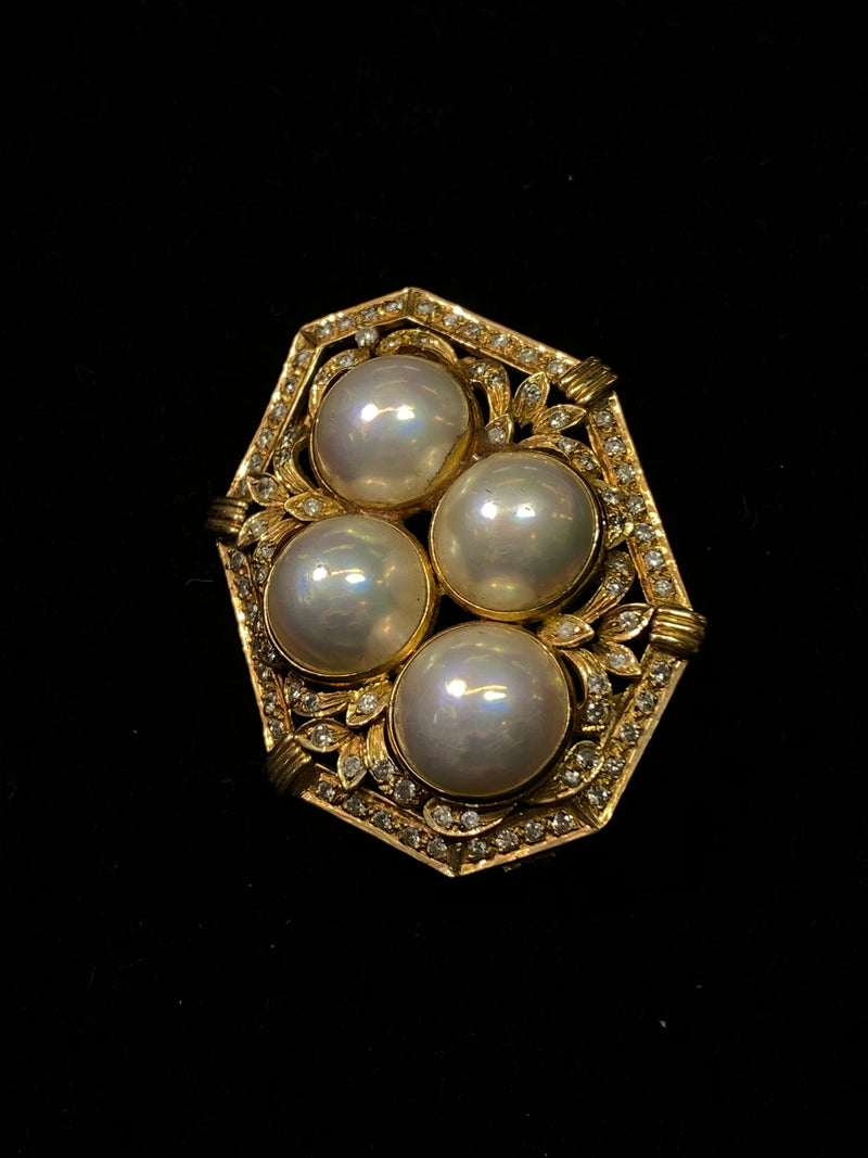 1930's Style Victorian YG 85 Diamonds 4 Mabe Pearl Octagon Pendant w $13K COA!} APR 57