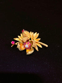 VCA Style Designer 18KYG Blooming 16 Ruby/Diamond Flower Brooch/Pin w 30K COA!!} APR 57